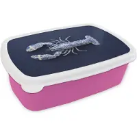MuchoWow Broodtrommel Roze - Lunchbox Kreeft - Porselein - Delfts - Blauw - Brooddoos 18x12x6 cm - Brood lunch box - Broodtrommels voor kinderen en volwassenen