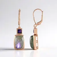 Cavill - Zilveren Oorbellen Rosé Verguld - 7,65 ct Paarse Minary Labradoriet Madagaskar + 0,81 ct Amethist - Handgemaakte Elegante Oorbellen