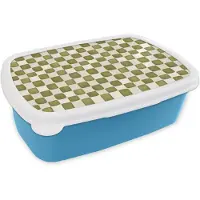 MuchoWow Broodtrommel Blauw - Lunchbox Schaak - Patroon - Groen - Brooddoos 18x12x6 cm - Brood lunch box - Broodtrommels voor kinderen en volwassenen