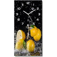 Tulup Wandklok - Citroenzuur Glazen Wandklok Design - 30x60 cm - Geel Klok Glas Met Opdruk - Witte handen - Rechthoekige Klok - Wandklok Glas Met Motief - Decoratieve Glazen Klok