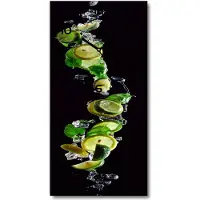 Tulup Wandklok - Limoenen en citroenen Glazen Wandklok Design - 30x60 cm - Groente Klok Glas Met Opdruk - Zwarte handen - Rechthoekige Klok - Wandklok Glas Met Motief - Decoratieve Glazen Klok