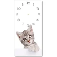 Tulup Wandklok - Grijze kat Gekleurde Glazen Klok - 30x60 cm - Grijs Glazen Klok Met Print - Witte handen - Rechthoekige Klok - Moderne Wandklok Glas - Wandklok Glas Decoratie