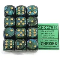 Chessex Scarab Jade/goud D6 16mm Dobbelsteen Set (12 stuks)