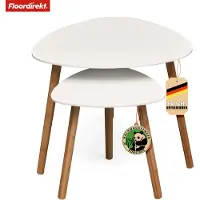 Floordirekt Set van 2 Salontafels in Wit - Houten Bijzettafel - Ronde Woonkamertafel - Kleine Salontafel in Modern Design - Oregon