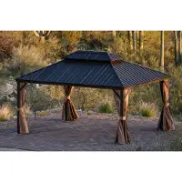 PURPLE LEAF Hardtop Aluminium Tuinpaviljoen – Dubbel dak – Hoogwaardige Gordijnen – Wind- en weerbestendig – Luxueus Grijs – Met Sfeerverlichting