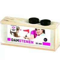 Longfield Damstenen 35 mm - Essenhouten Spelstukken - Houten Kist met Schuifdeksel