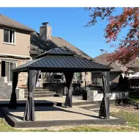PURPLE LEAF Hardtop Aluminium Tuinpaviljoen – Dubbel dak – Hoogwaardige Gordijnen – Wind- en weerbestendig – Grijs