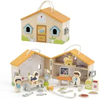 Vigatoys Houten Dierenkliniek Ziekenhuis Dierenarts - Educatief Modelbouwpakket voor Kinderen - Dierenarts Speelset