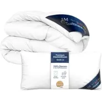 AM Qualitätsmatratzen Premium Donzen Zomerdekbed 155x220 Set met Kussen 40x80 - Made in Germany & OEKO-TEX gecertificeerd & Allergievriendelijk Donzen Dekbed en Kussenset 155x220 met Donzen Vulling