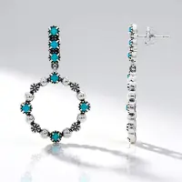 Cavill - Zilveren Oorbellen 925 Sterling - 14 Amerikaanse Turkoois Cabochon 1,485 ct - Desert Chic Blauw - Elegant, Rond 36 mm