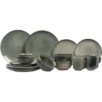 Salt & pepper Serviesset Meridian - Groen/Blauw 16-delig / 4 personen - 4 dinerborden, 4 ontbijtborden, 4 kommen en 4 kopjes