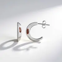 Cavill - Zilveren Oorbellen Geplatineerd - 925 Sterling Zilver - Roze Toermalijn Ovaal 0,439 ct - Halve Maan Design - Elegante Edelsteen Sieraden