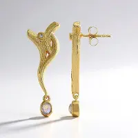 Cavill - Ovale Oorbellen 925 Sterling Zilver Verguld - 2x AAA Regenboog Maansteen 0.39ct - 2x Zirkonia 0.04ct - Elegant