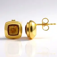 Cavill - 375 Geelgouden Oorbellen - Braziliaanse Sfeen 2,4 ct - Antiek Kussen Slijpsel - Luxe Handgemaakte Oorstekers - Warm Geeloranje - 10 mm