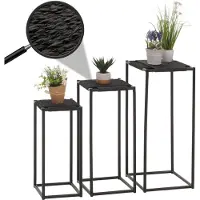 MCW Set van 3 bloementafels -N70, bijzettafel, bloemenstandaard, stapelbaar, metalen papieren koord ~ antraciet