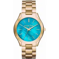 Michael Kors MK3492 Slim Runway 42mm Gouden Roestvrij Stalen Dameshorloge Blauw Wijzerplaat
