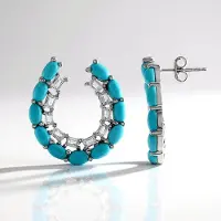 Cavill - 925 Sterling Zilver Gepl. Oorbellen - Sleeping Beauty Turkoois & Witte Topaas 6,22 ct - Hoefijzer Zomerstijl