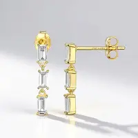 Cavill - Zilveren Oorbellen - 925 Sterling Zilver Verguld - 0 72 ct Witte Topaas Baguette - Elegante Braziliaanse Edelstenen 17 mm