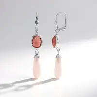 Cavill - Zilveren Oorbellen - 925 Sterling Zilver - 9,34 ct Roze Kwarts Fancy Slijpsel & Rhodochrosiet Cabochon - Elegante 45 mm Sieraden