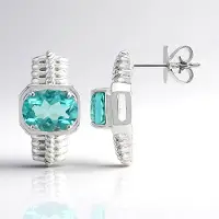 Cavill - Zilveren Oorbellen - 925 Sterling Zilver met Palladium - 2x Blauwe Ovale Braldu Fluorieten 2,65 ct - Elegante, Moderne Oorstekers, 17 mm