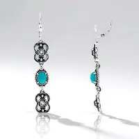 Cavill - 925 Sterling Zilveren Oorbellen - Turkoois 1,17ct & Witte Topaas 1,13ct - Langwerpig Filigraan - Desert Chic Stijl