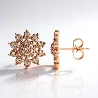 Cavill - 925 Sterling Zilveren oorbellen - Roségoud verguld - 0,218 ct I1 Argyle Rose diamant - Bloemvormig - Elegante dames oorbellen