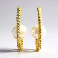 Cavill - Zilveren Vergulde Oorbellen met 2 Witte Zoetwaterparels 8 mm - 925 Sterling Zilver - Elegant & Stijlvol Cadeau