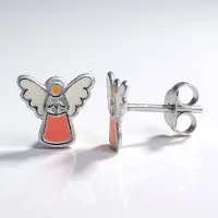 Cavill - 925 Sterling Zilveren Kinderoorbellen Engel Design - Lichtgewicht Pastel Kleine Oorknopjes voor Meisjes - Comfortabele Oorbellen 7,5 mm
