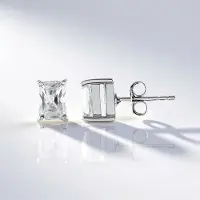 Cavill - 925 Sterling Zilver Oorbellen - Geplatineerd - 2,417 Ct Cambodjaanse Zirkonen - Achthoek Radiant Slijping - Elegante Oorstekers