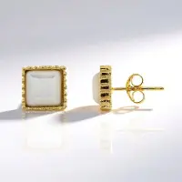 Cavill - Zilveren oorbellen met verguld 925 Sterling en carré geslepen parelmoer 7mm - Minimalistisch elegant design voor dames