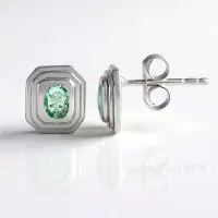 Cavill - Oorbellen 925 Sterling Zilver Platina - 2 Paraiba Smaragd Ovaal 0,286 ct - Modern Elegant - Oorknop 8 mm