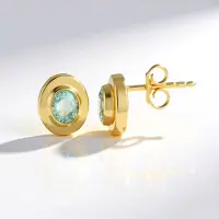 Cavill - Vergulde 925 Sterling Zilveren Oorbellen - Nigeriaanse Paraiba Kleurige Ovale Smaragd - 0,577 Ct, Modern Elegant, Klapsluiting, 9 Mm