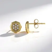 Cavill - 9K Geelgoud Oorbellen met 14 I2 Bruine Ronde Briljant Geslepen Diamanten - 0,123 Ct - Moderne Geometrische Oorbellen - Luxe Dames Sieraden