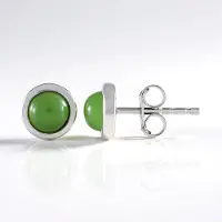Cavill - 925 Sterling Zilver Geplatineerd - Oorbellen met 2x 1,117 ct Canadese Groene Jade - Ronde Cabochon 7 mm - Allergievriendelijk