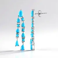 Cavill - Zilveren Oorbellen - 925 Sterling Zilver Geplatineerd - Sleeping Beauty Turkoois 3,26 ct - Elegant Druppelvormig Cabochon - 37 mm
