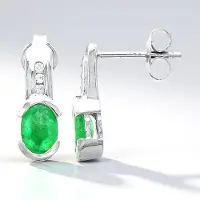 Cavill - Zilveren Oorbellen - 925 Sterling Zilver Geplatineerd - Bahia Smaragd Ovaal 1,16 ct - Zirkonia Accenten - Elegant Groen