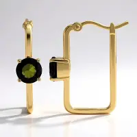 Cavill - 9 Karaats Geelgouden Oorbellen met 0,85 ct Braziliaanse Groene Toermalijn - Ronde Slijpvorm - Klapsluiting - Elegante, Vrouwelijke Sieraden