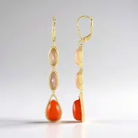 Cavill - Zilveren Oorbellen - 925 Sterling Zilver Verguld - 7,2 ct Carneool & 4,5 ct Perzik Maansteen - Druppelvorm Cabochon - Elegant & Warm - 59 mm