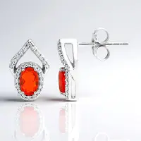 Cavill - Zilveren Oorbellen - 925 Sterling Zilver Gerhodineerd - AAA Mexicaanse Vuur Opalen 0.51 ct & 52 Zirkonia 0.318 ct - Elegant Ovaal 13 mm