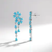 Cavill - Zilveren Oorbellen met 3,62 ct Sleeping Beauty Turkoois - 925 Sterling Zilver Geplatineerd - Elegante Druppelvormige Oorbellen - 38 mm
