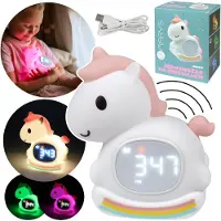Sarcia.eu Mary's Siliconen LED-nachtlampje met wekker, Unicorn rocking horse, zacht, voor de kinderkamer, USB RGB-lampje