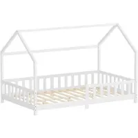 ML-Design Kinderbed Huisbed 120x200 cm van grenenhout Wit met beschermdak en lattenbodem Houten bed
