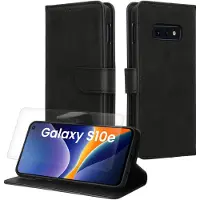 Kwmobile telefoonhoesje geschikt voor Samsung Galaxy S10e hoesje - Smartphone case met pasjeshouder - RFID-blokkering en screenprotector - In zwart