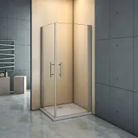 AICA Douchecabine 90x76x185cm, dubbele draaideur, 6mm helder nano veiligheidsglas