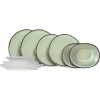 Cosy & Trendy Serviesset Fez - Groen 12-delig / 4 personen - 4 dinerborden, 4 ontbijtborden en 4 diepe borden