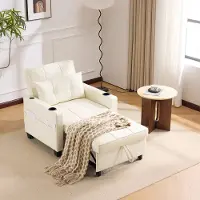STILVORA Slaapbank 3-In-1 - Verstelbare Fauteuil En Uitschuifbaar Logeerbed - Voor Kleine Ruimtes - Hout Metaal - Wit