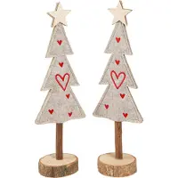 Viana Kerstboom van viltdecoratie met hartjes grijs rood 28cm 4 st, 4 Stück