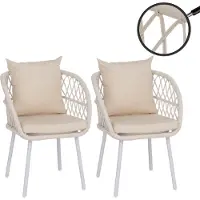 Mendler Set van 2 tuinstoelen -Q38, tuinstoel met armleuningen, aluminium vlechtwerk Rope ~ frame lichtgrijs, bekleding crèmekleurig