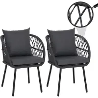 Mendler Set van 2 tuinstoelen -Q38, tuinstoel met armleuningen, aluminium vlechtwerk Rope ~ frame zwart, bekleding antraciet