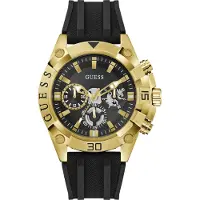 GUESS Prospect Quartz Analoog Horloge Zwart Kast Gemaakt Van 100% Roestvrij Staal En Een Armband Van 100% Siliconen 46 GW1060G2